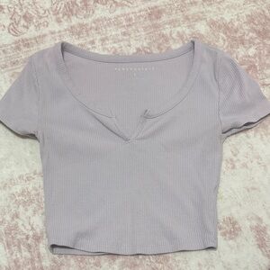 Aeropostale Lilac Ribbed V-Notch Crop Tee
